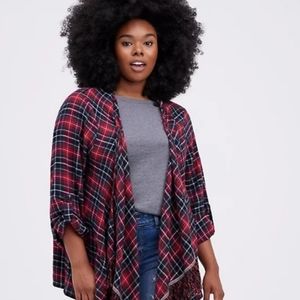 Torrid Drape Jacket Red Plaid Flannel
